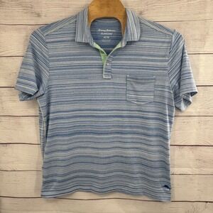 Tommy Bahama IslandZone Polo Shirt Mens XL via Striped Golf Casual Blue Hawaiian